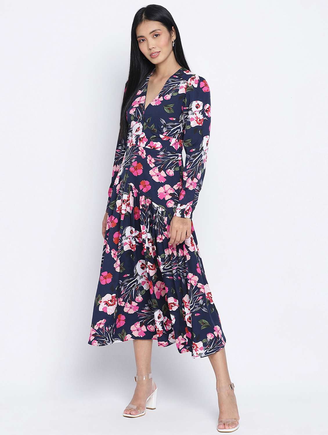 v-neck floral a-line dress - 18013275 -  Standard Image - 1