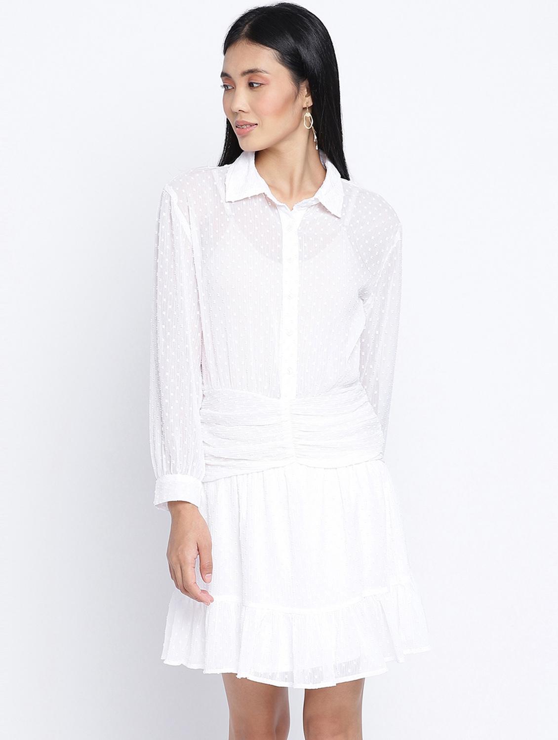 long sleeved dobby peplum dress - 18013283 - Standard Image - 1