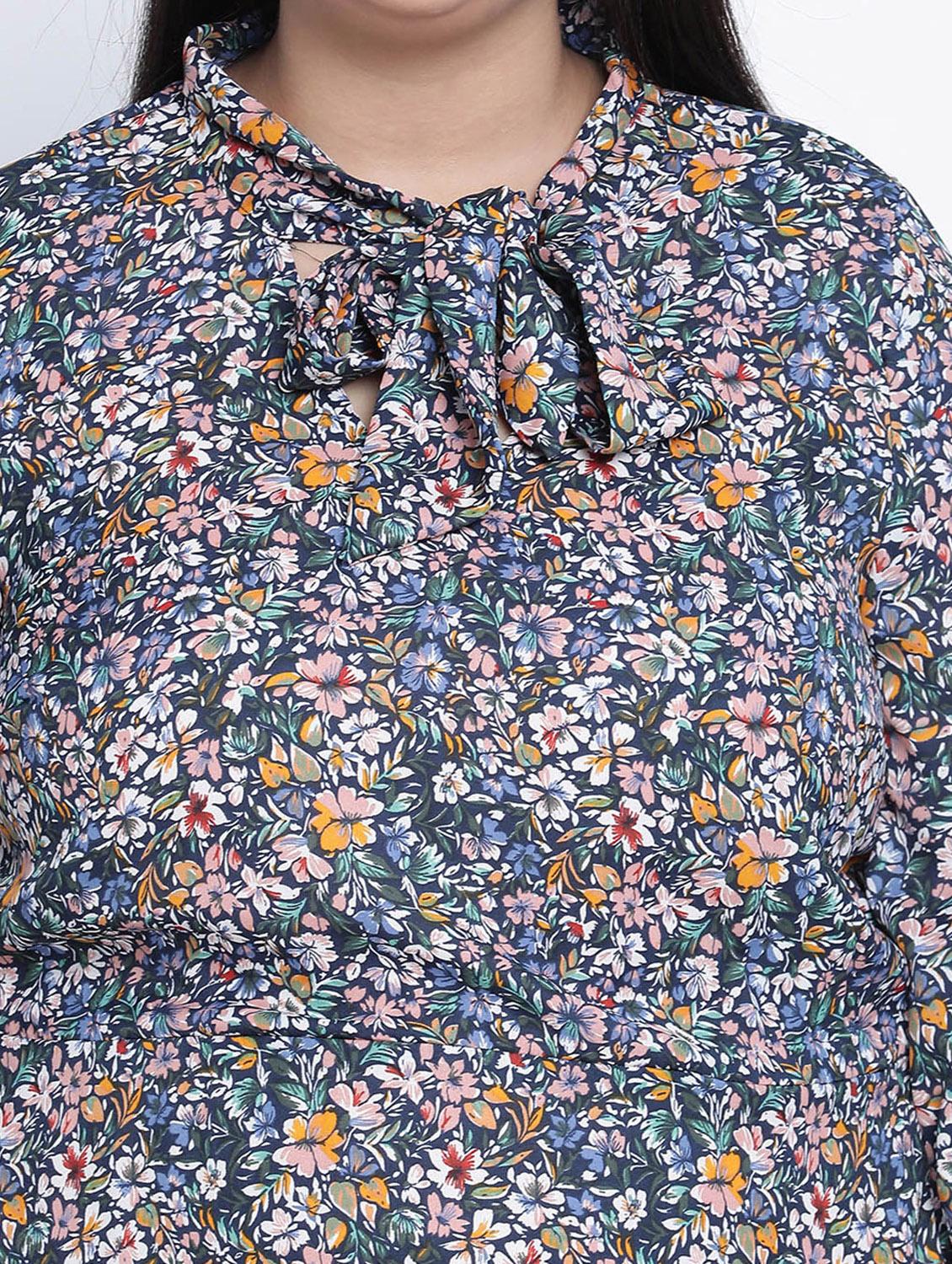 tie up neck printed a-line dress - 18013307 - Standard Image - 4