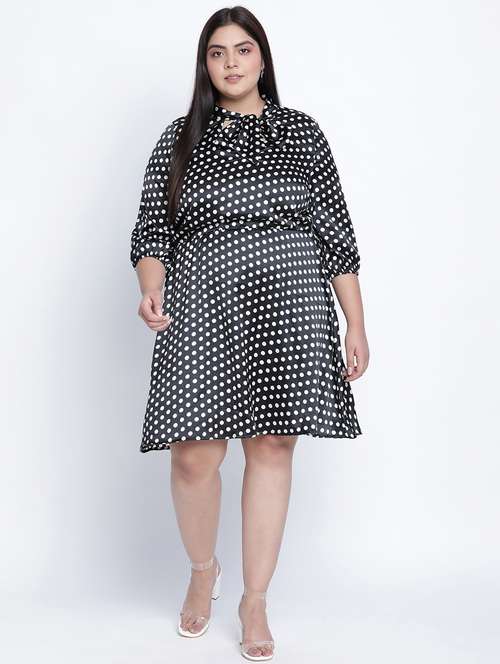 tie up neck polka dot a-line dress - 18013309 - Standard Image - 0