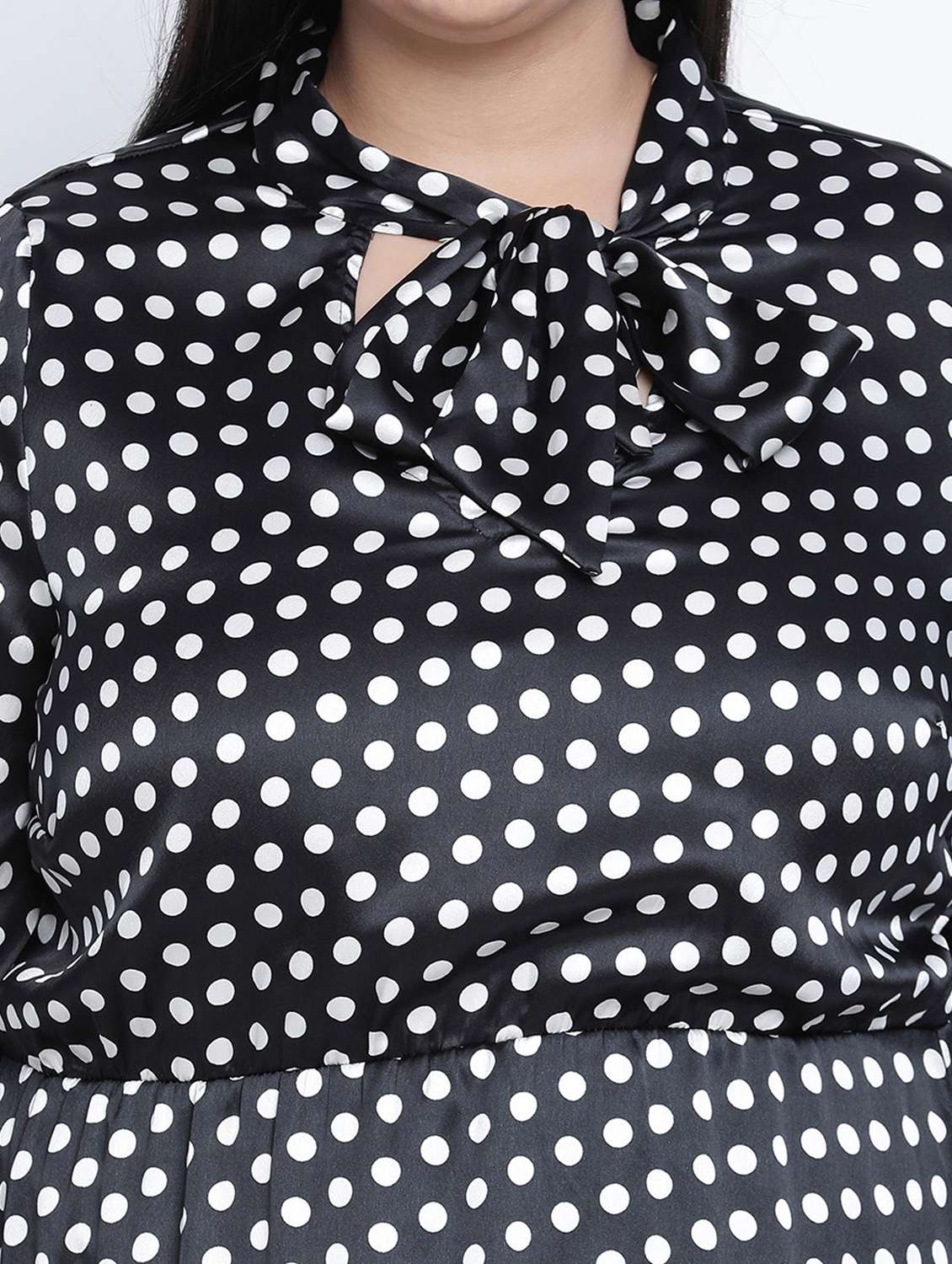 tie up neck polka dot a-line dress - 18013309 - Standard Image - 4