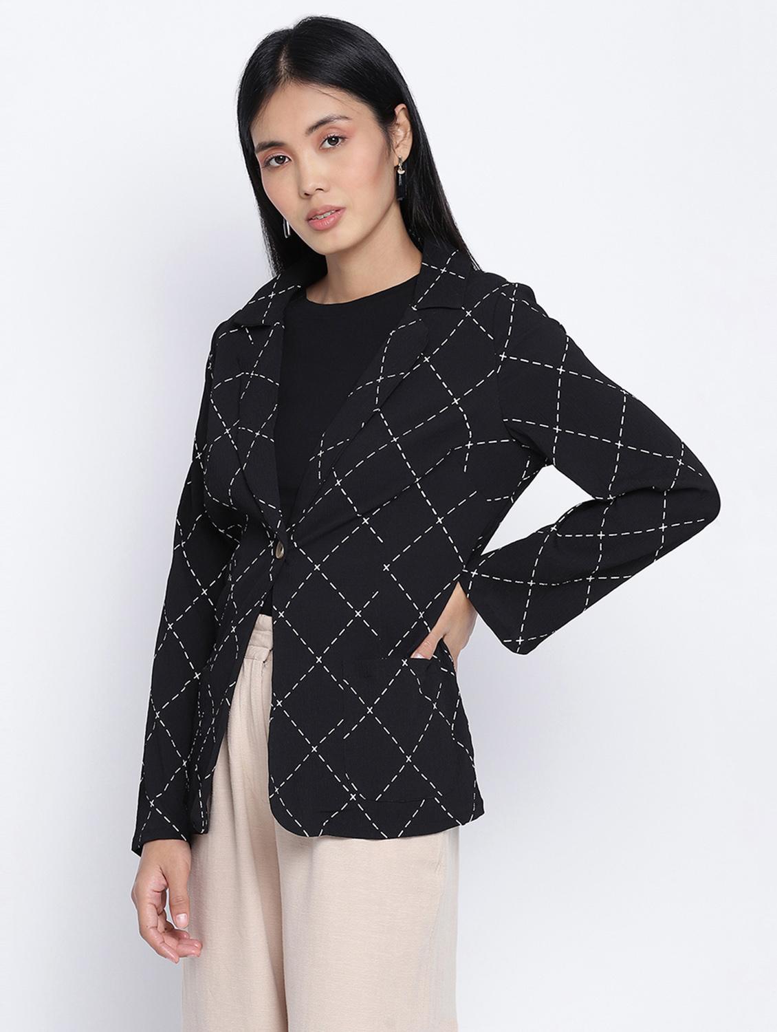 lapel neck checkered blazer - 18013333 - Standard Image - 1