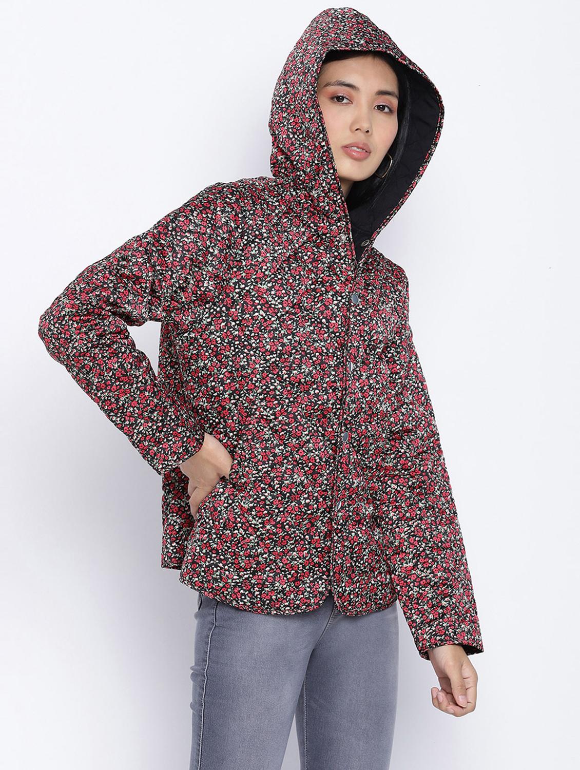 hooded neck floral jacket - 18013343 - Standard Image - 1