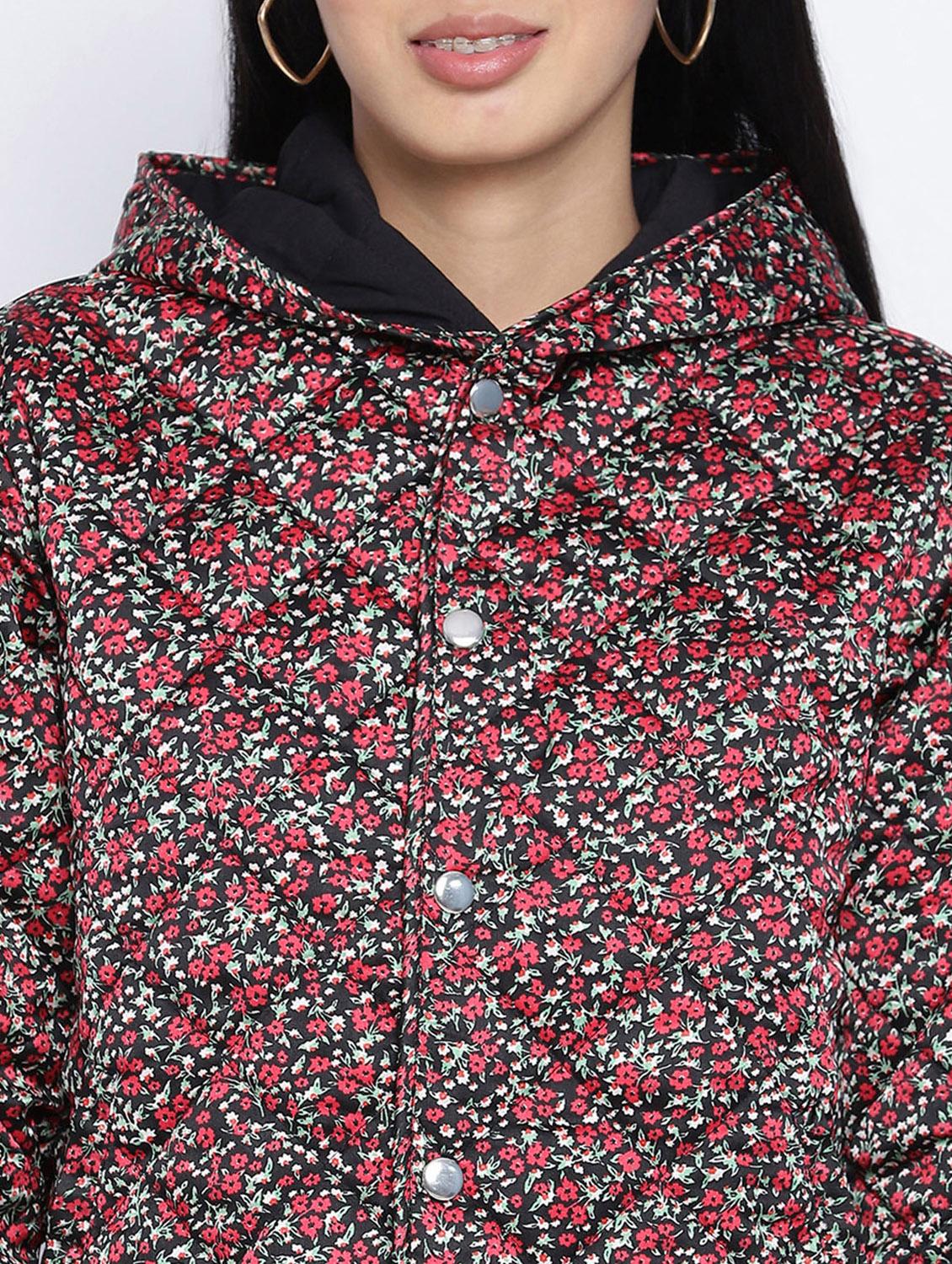 hooded neck floral jacket - 18013343 - Standard Image - 4
