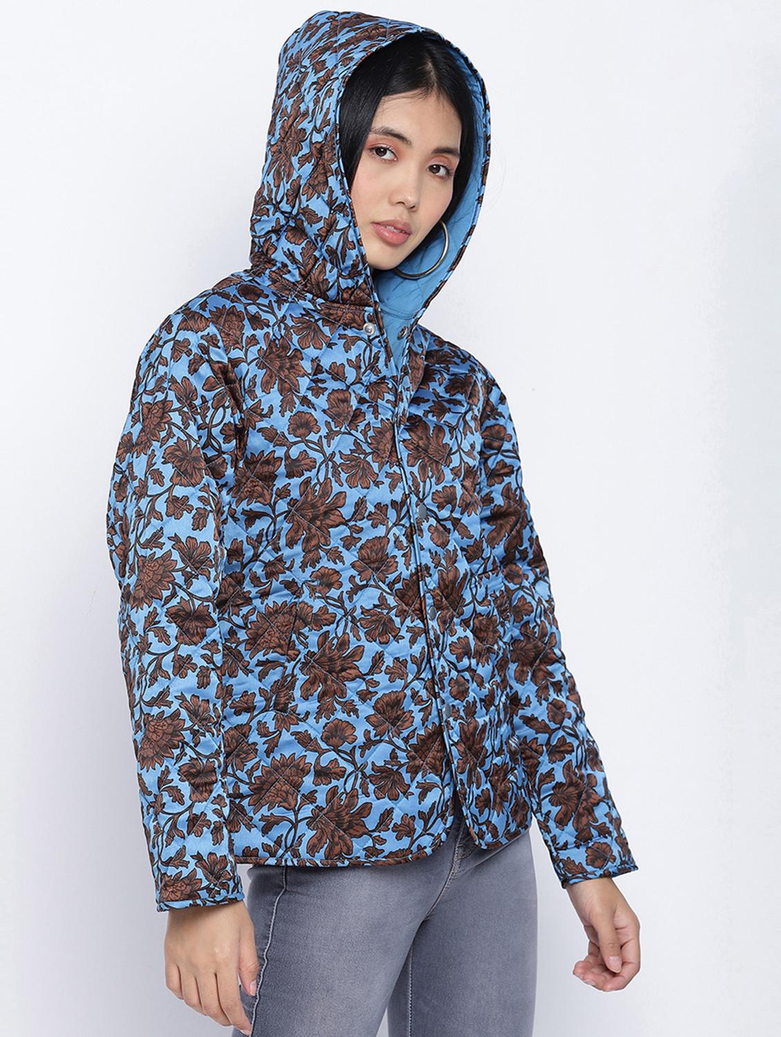 hooded neck floral  jacket - 18013344 -  Standard Image - 1