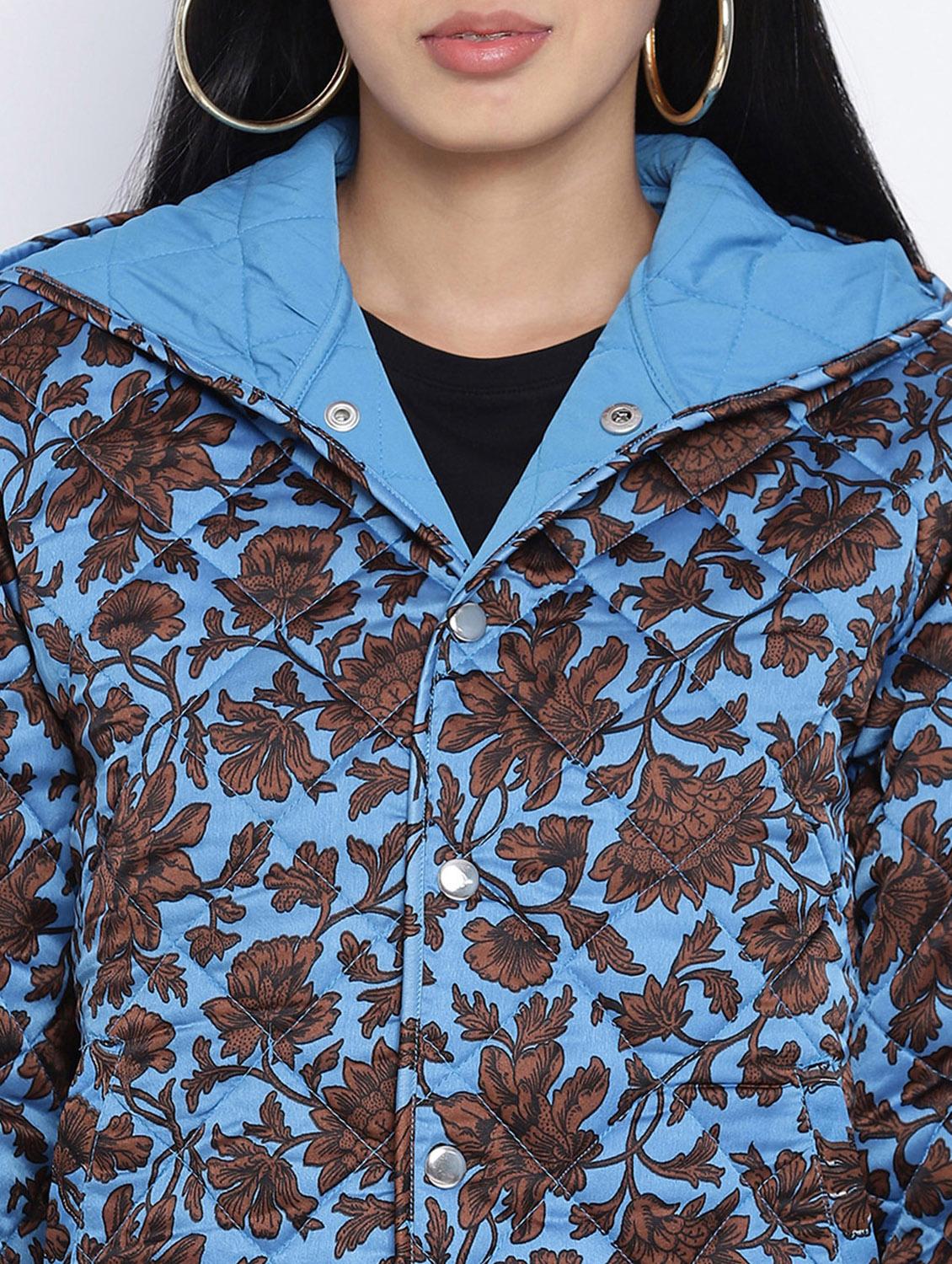 hooded neck floral jacket - 18013344 - Standard Image - 4