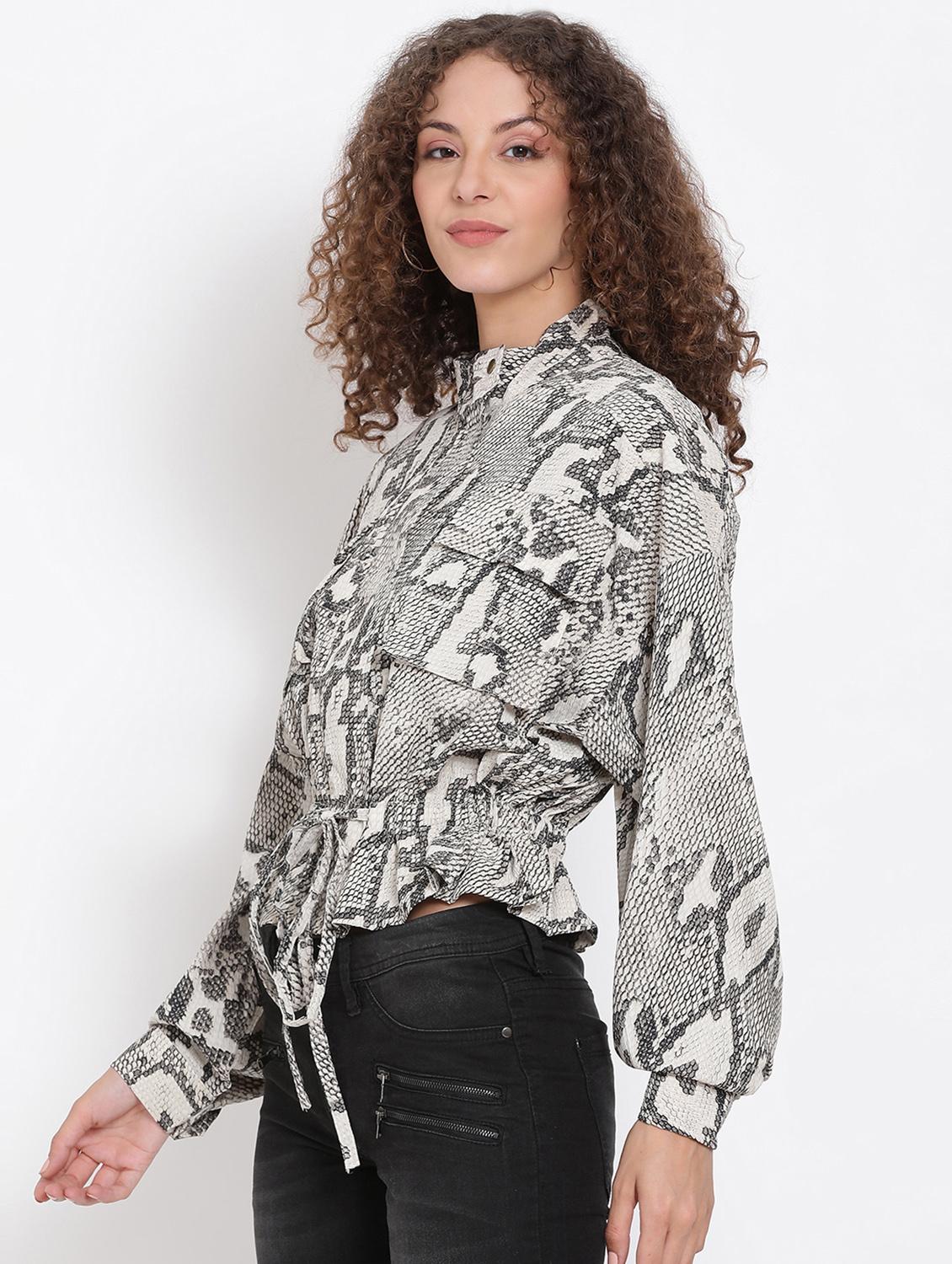 tie front animal print jacket - 18013351 - Standard Image - 1
