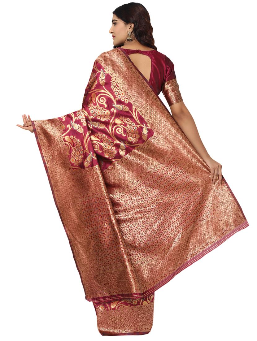 burgundy kanjivaram saree with blouse - 18013609 -  Standard Image - 1