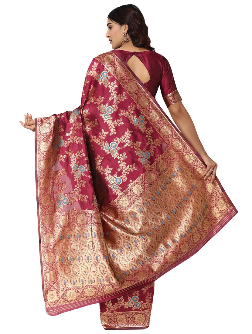 burgundy kanjivaram saree with blouse - 18013611 - Standard Image - 1