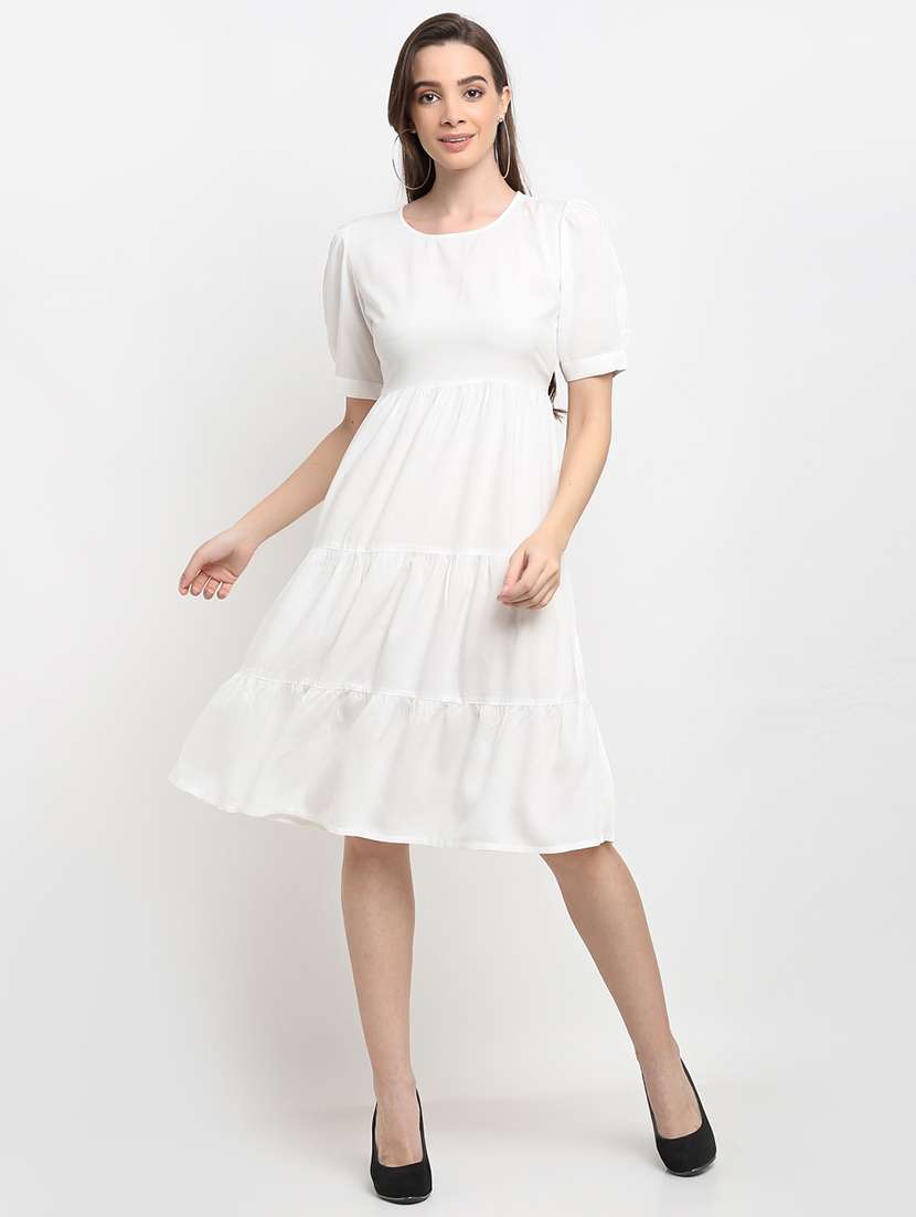 round neck solid  fit & flare dress