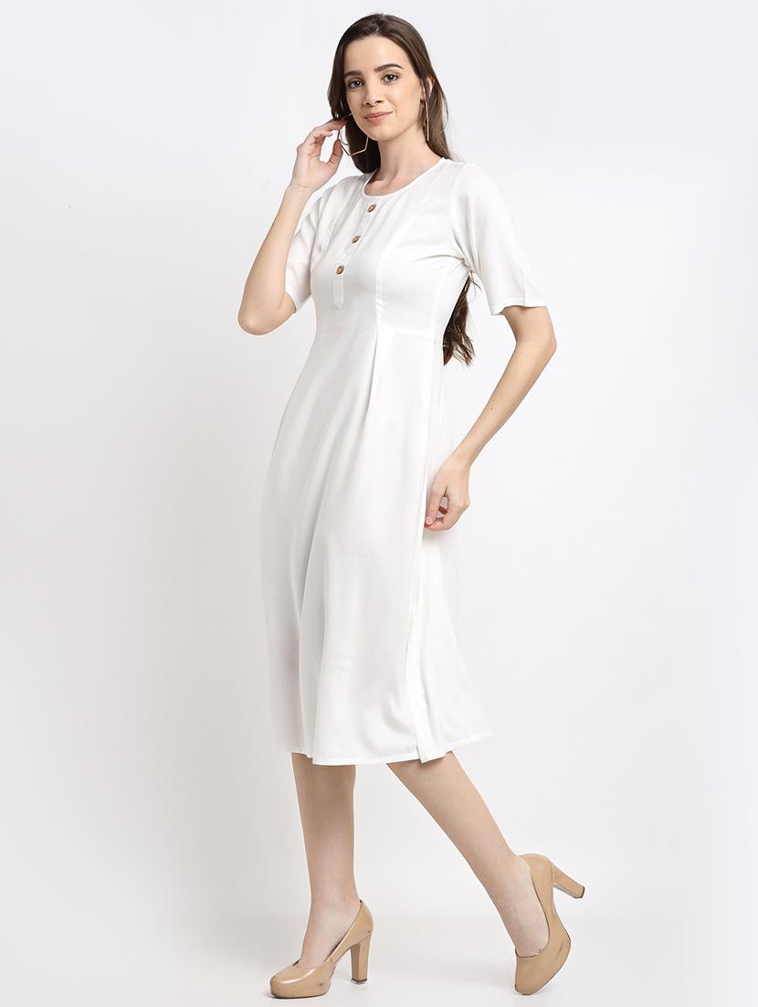 round neck solid fit & flare dress - 18013726 - Standard Image - 1