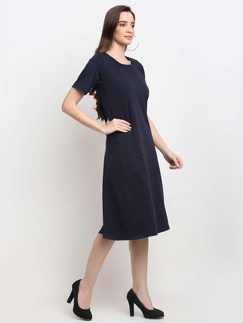 round neck solid a-line dress - 18013735 -  Standard Image - 1