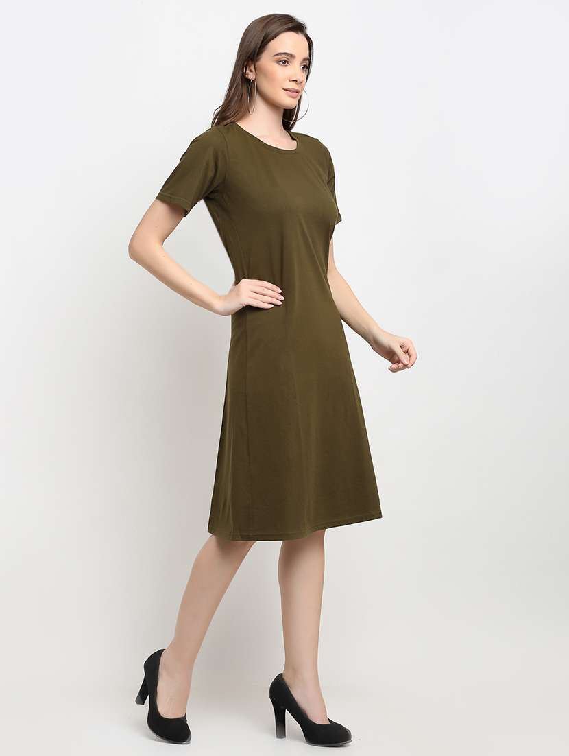 round neck solid a-line dress - 18013736 -  Standard Image - 1
