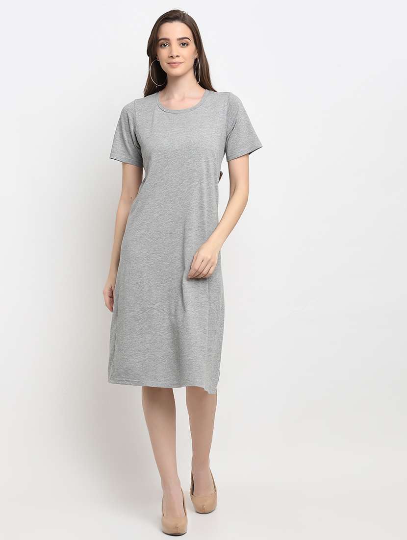 round neck solid a-line dress