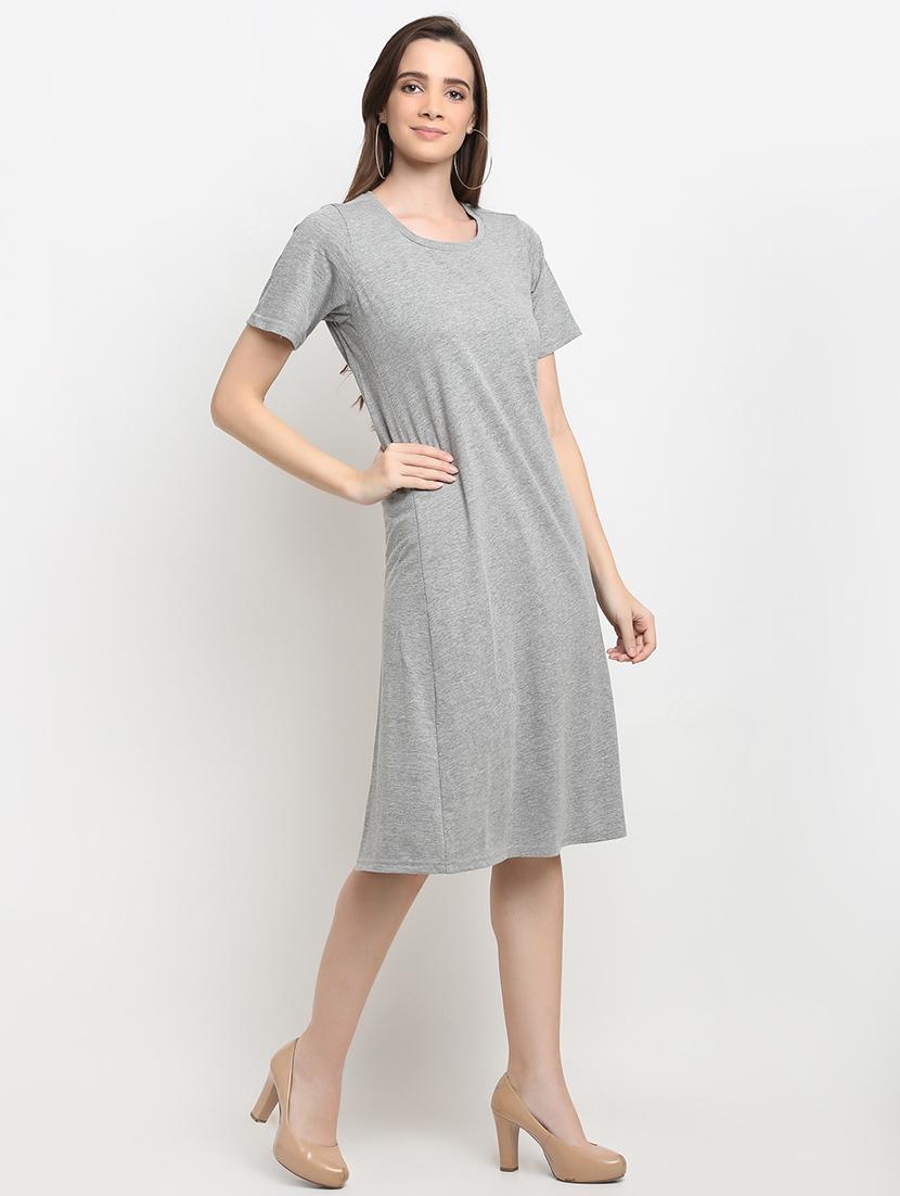 round neck solid a-line dress - 18013739 - Standard Image - 1