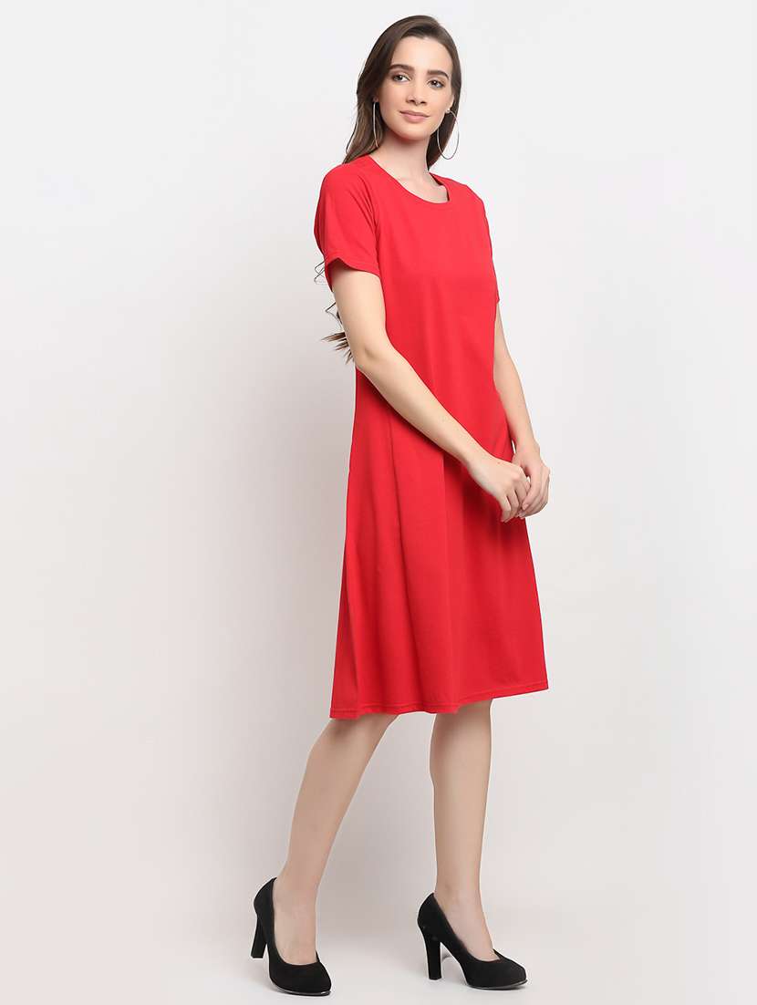 round neck solid a-line dress - 18013740 -  Standard Image - 1