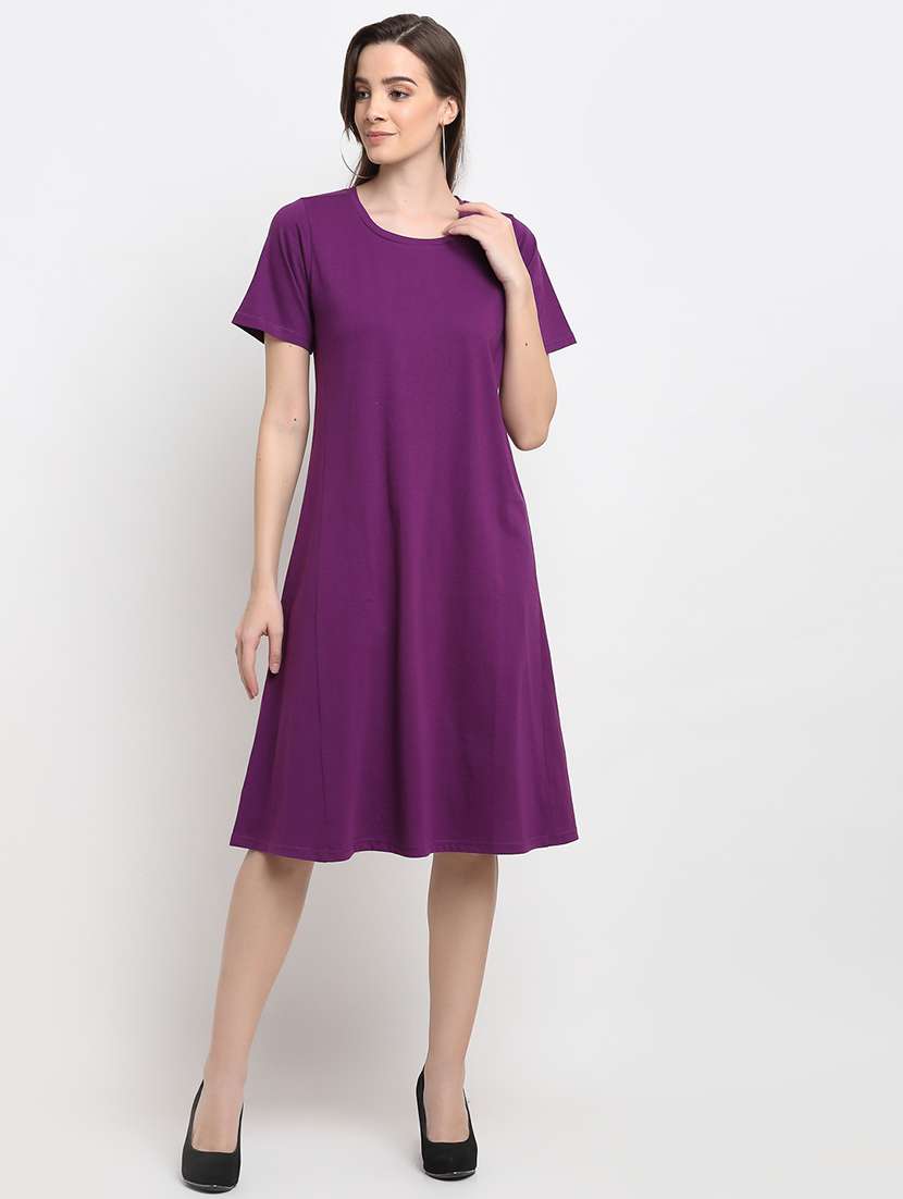 round neck solid a-line dress