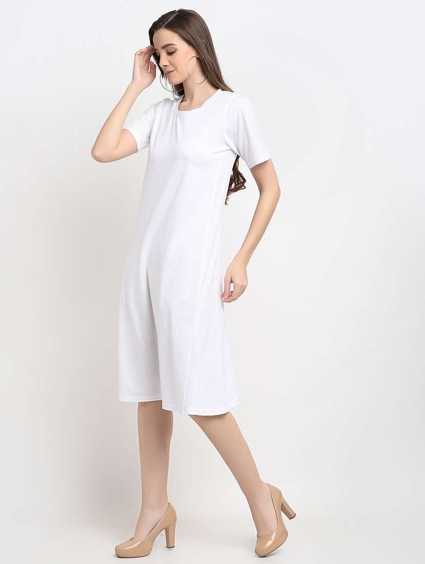 round neck solid a-line dress - 18013742 - Standard Image - 1