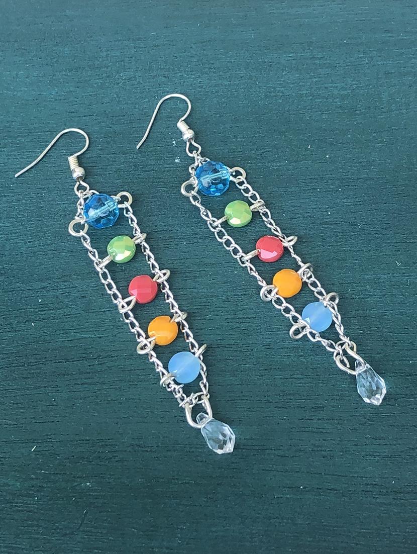 silver chain earrings with multicolored crystals - 18013787 - Zoom Image - 0