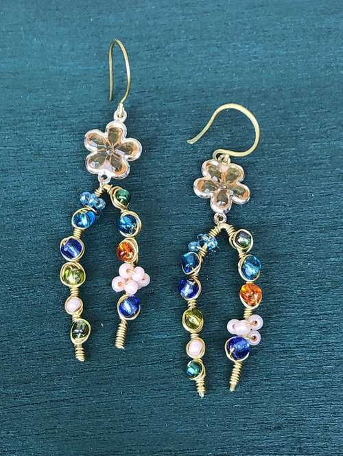 multicolored floral earrings drop earring - 18013792 - Standard Image - 0