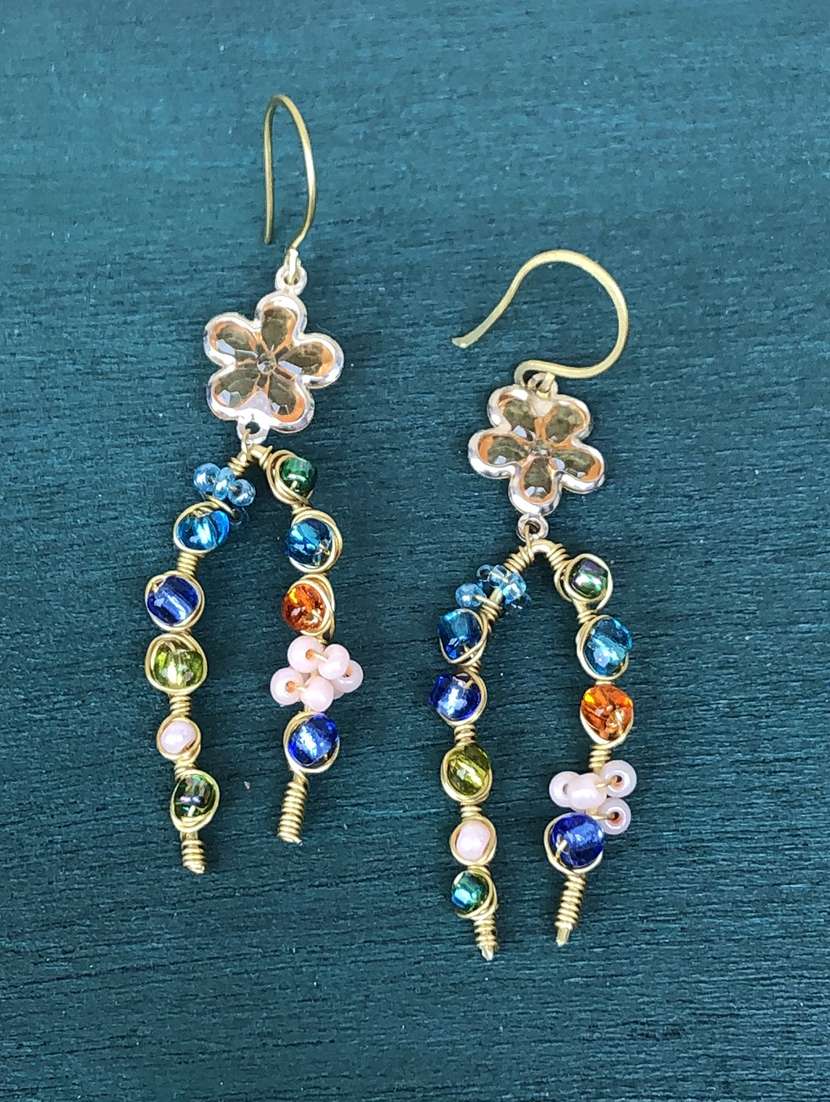 multicolored floral earrings drop earring - 18013792 - Zoom Image - 0