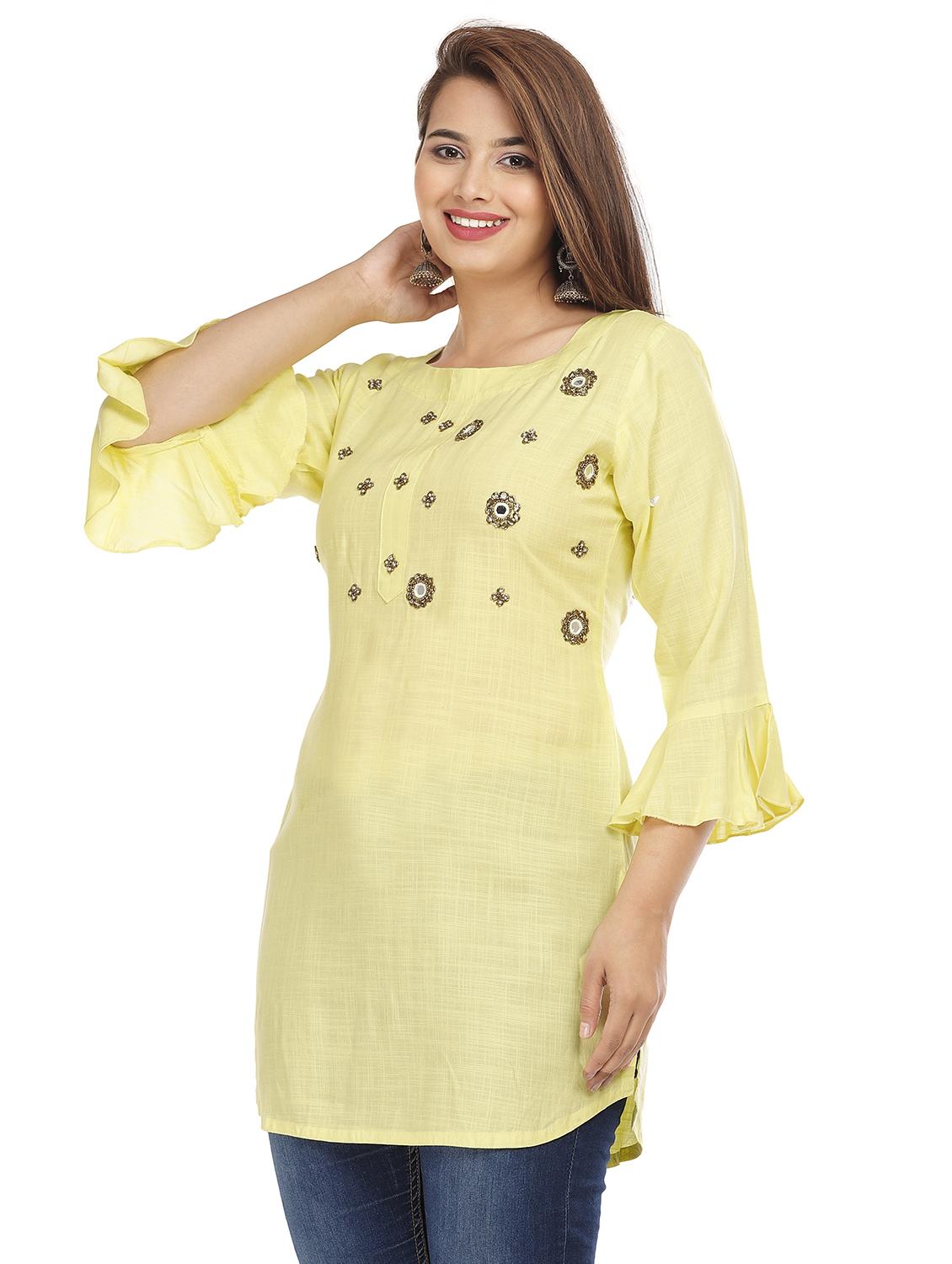 yellow rayon regular tunic - 18013989 - Standard Image - 1