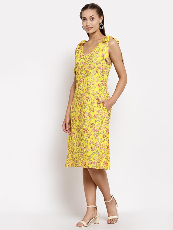 tie knot shoulder floral a-line dress - 18014386 - Standard Image - 1