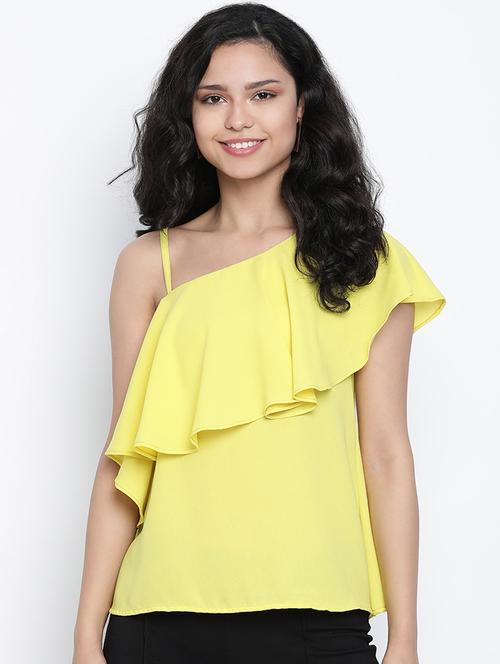 women's ruffle asymmetric neck top - 18014754 -  Standard Image - 0