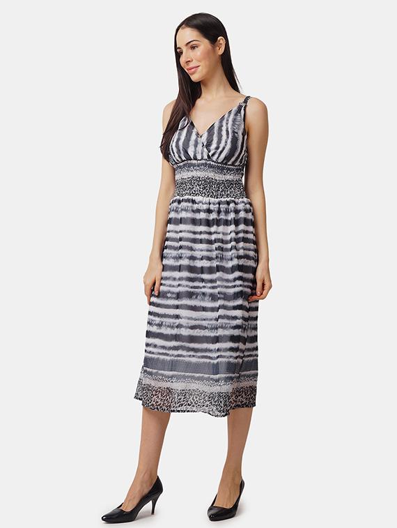 v-neck striped a-line dress - 18014783 - Standard Image - 1