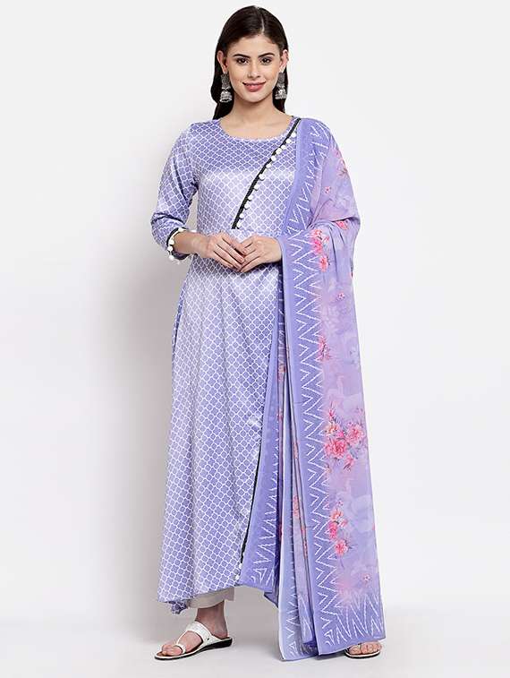lavender printed kurta dupatta set 