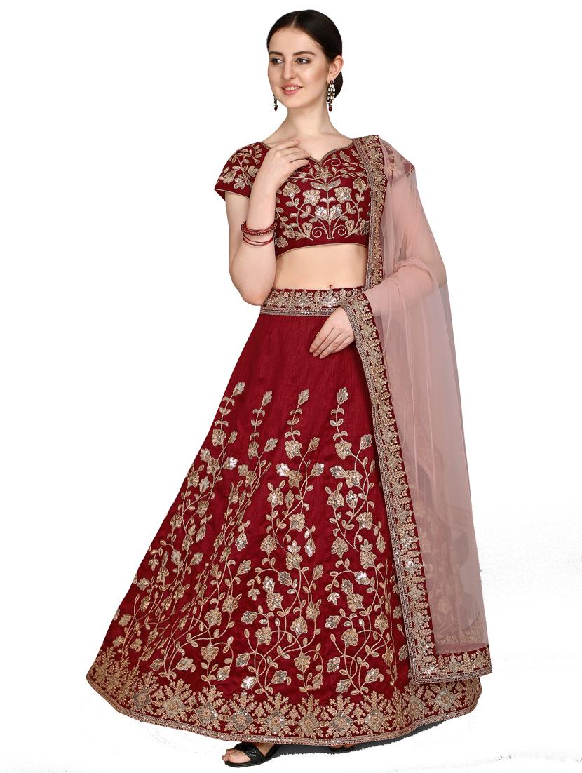 red silk flared lehenga - 18015444 - Standard Image - 1