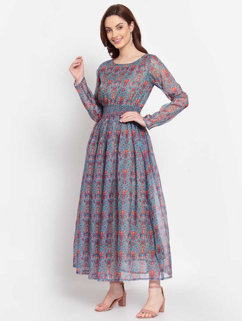 long sleeved printed maxi dress - 18015598 - Standard Image - 1