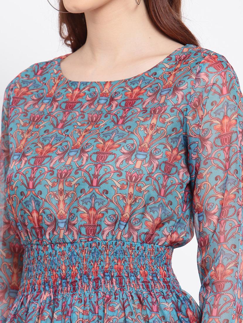 long sleeved printed maxi dress - 18015598 - Standard Image - 4