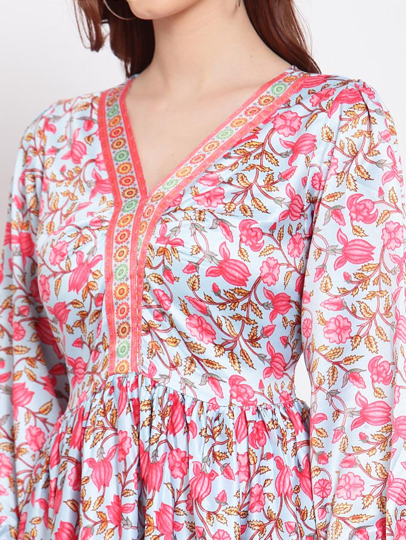 v-neck floral fit & flare ethnic dress - 18015605 - Standard Image - 4