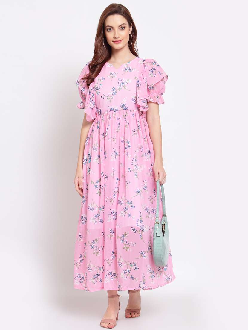 notch neck floral  fit & flare dress