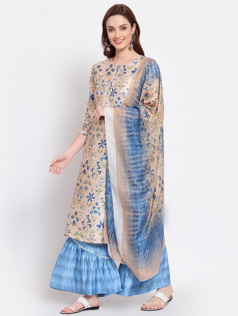cream kurta palazzo set - 18015738 -  Standard Image - 1