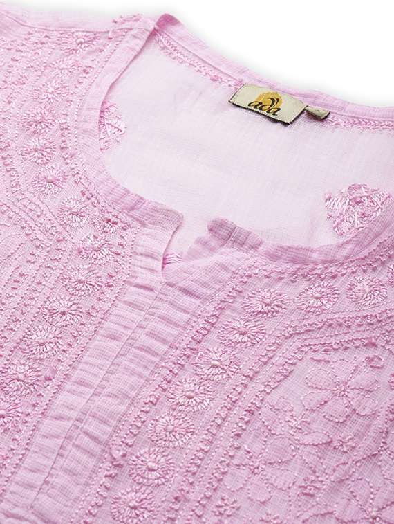 lavender pure kota fabric long chikankari kurta - 18016081 -  Standard Image - 4