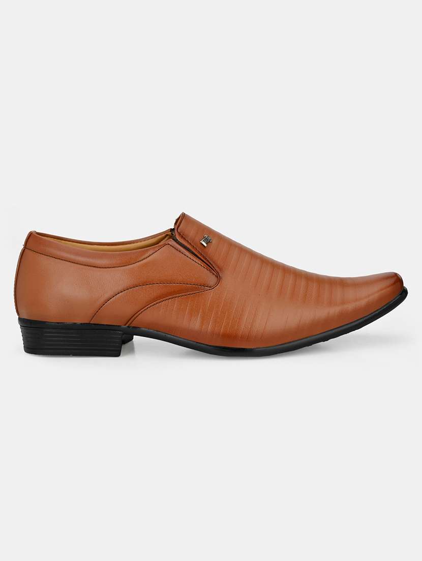 tan leatherette slip on ons