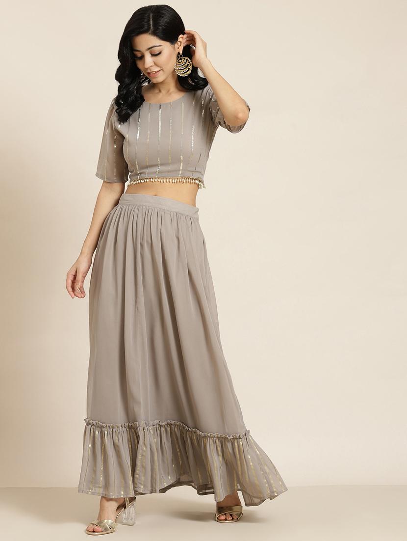 grey georgette flared lehenga - 18016273 - Standard Image - 1