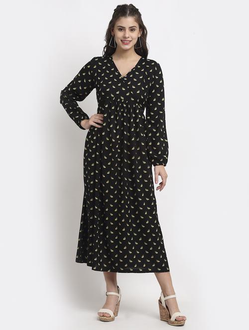 v-neck printed a-line dress - 18016749 -  Standard Image - 0