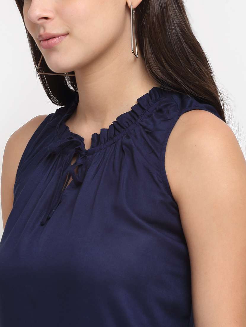 tie up neck solid a-line dress - 18016754 - Standard Image - 4