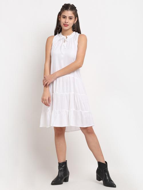 tie up neck solid a-line  dress - 18016755 -  Standard Image - 0