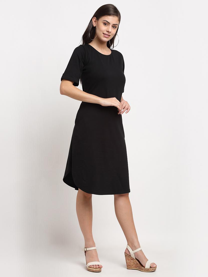 round neck solid a-line dress - 18016756 - Standard Image - 1