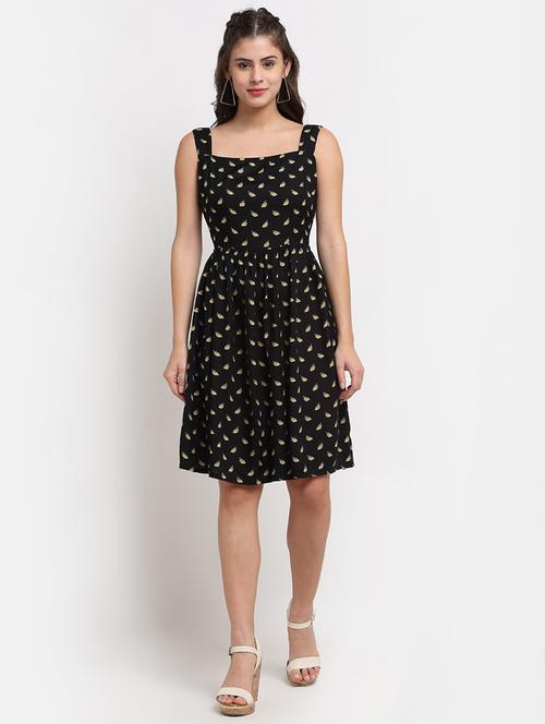 square neck printed fit & flare dress - 18016761 - Standard Image - 0