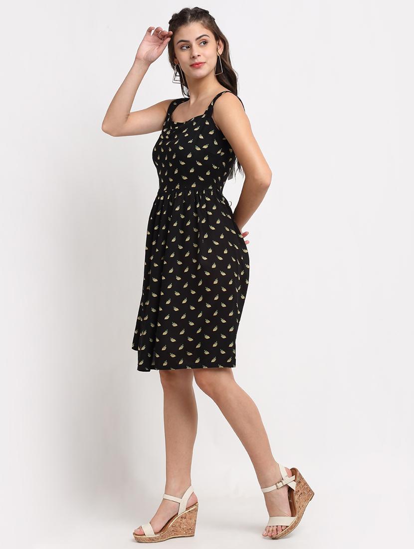 square neck printed fit & flare dress - 18016761 - Standard Image - 1