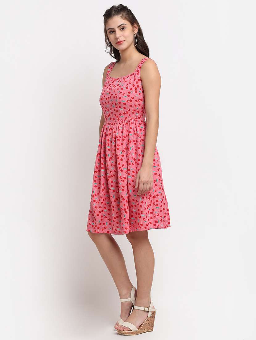 square neck printed  fit & flare dress - 18016762 -  Standard Image - 1