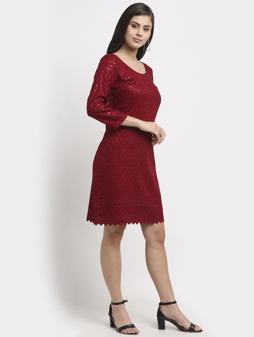 round neck embellished a-line dress - 18016768 - Standard Image - 1