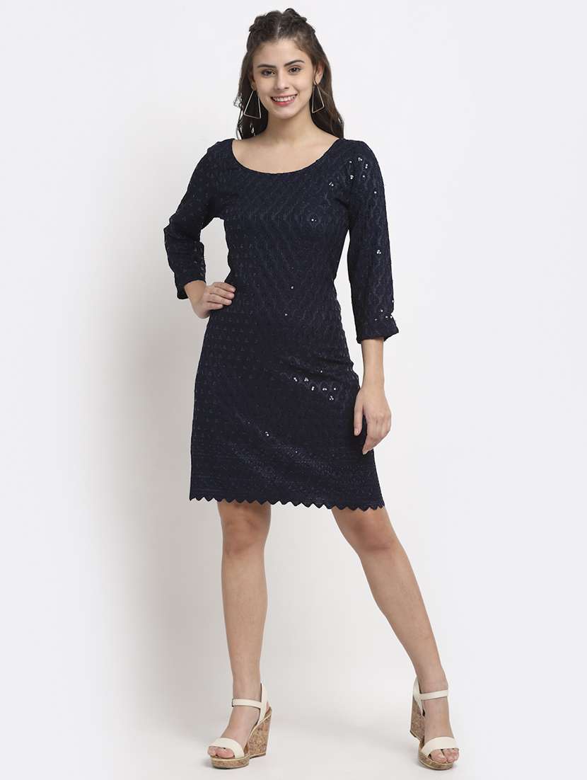 round neck embellished a-line  dress