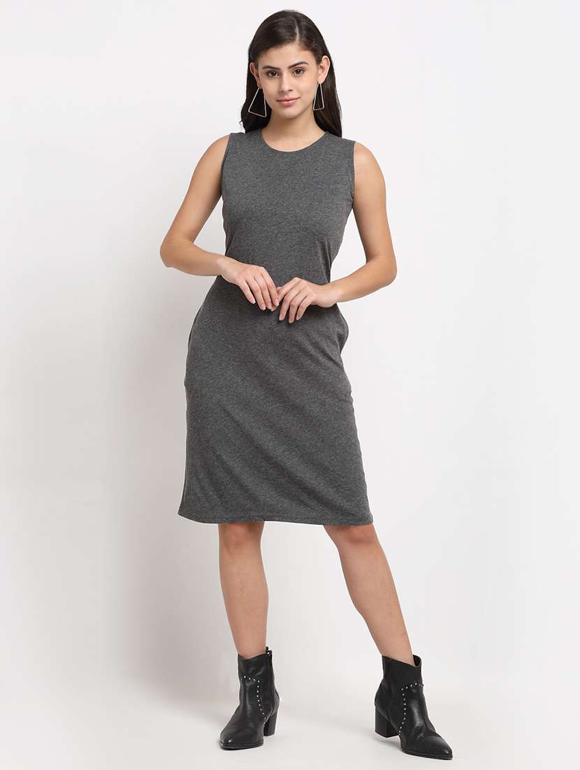 round neck solid bodycon  dress
