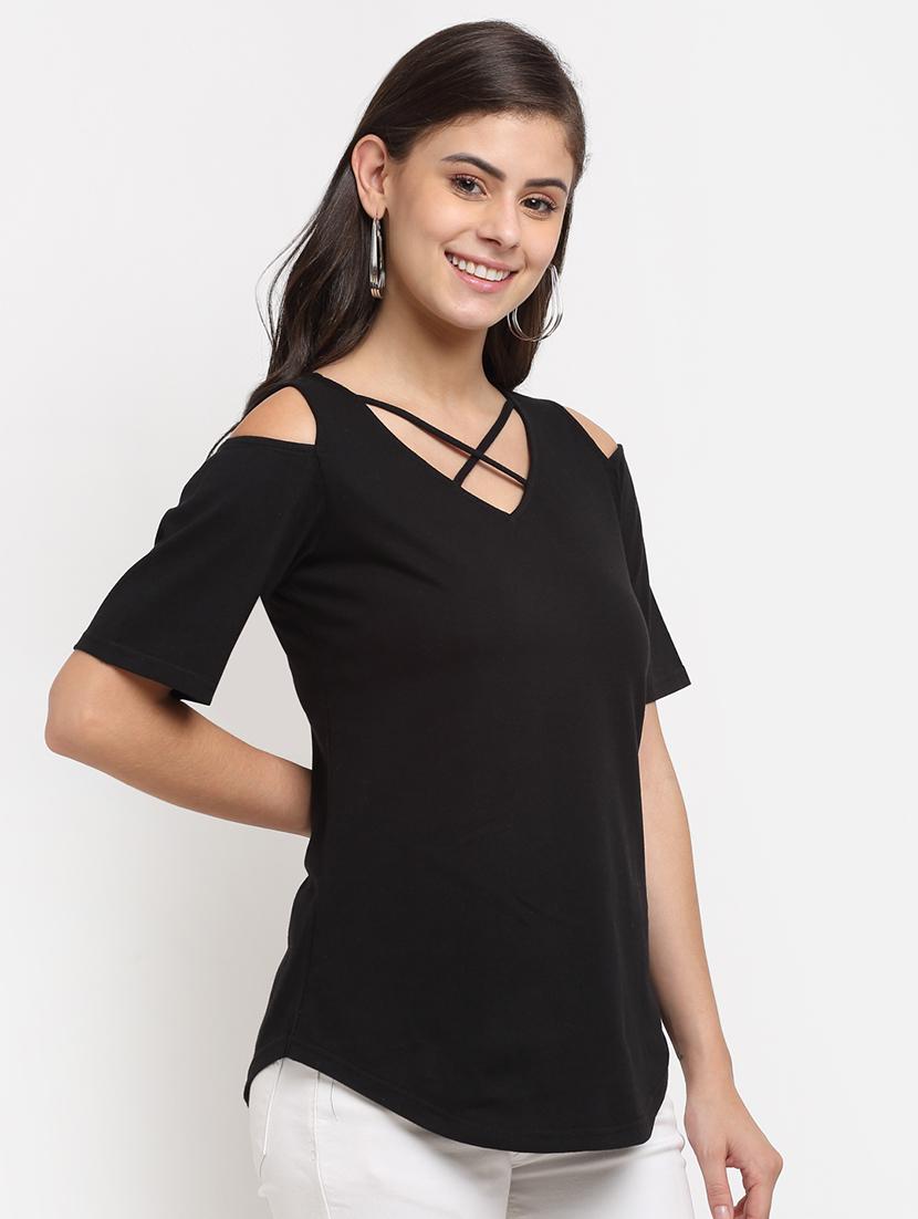 cold shoulder solid top  - 18016783 -  Standard Image - 1